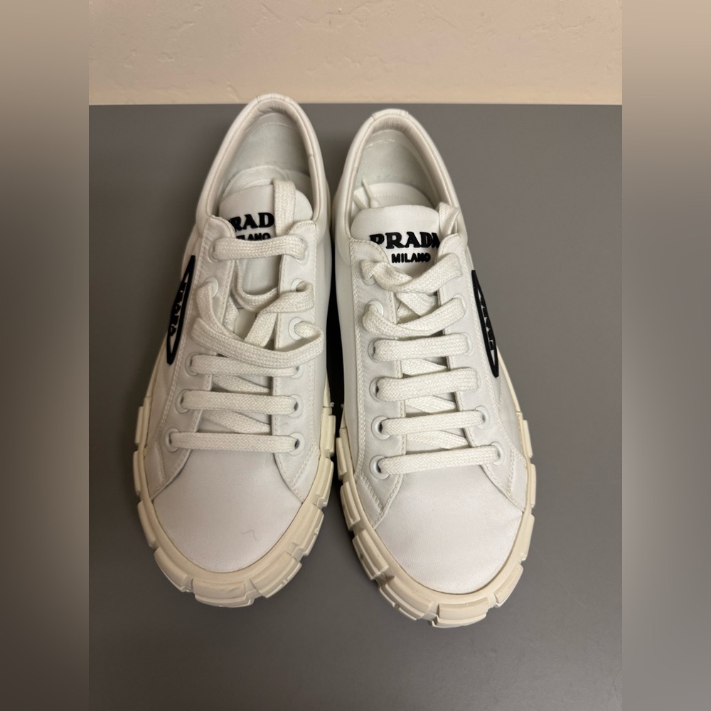 Used once Prada white nylon sneakers Size 7 mens/womens 8.5